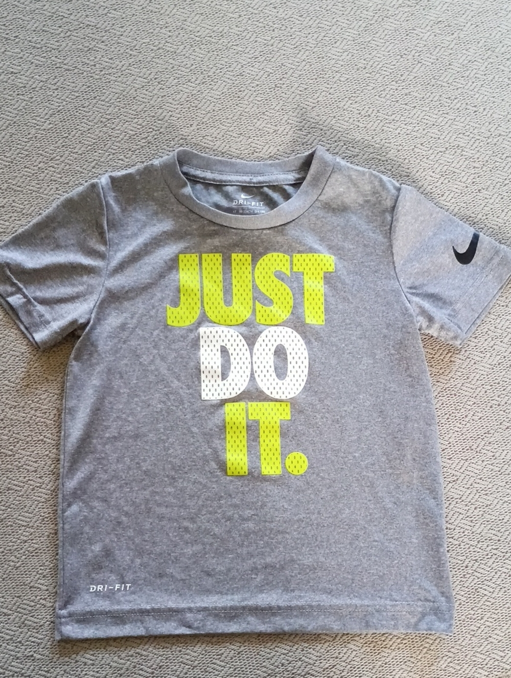 Nike Gray Tee with Neon Yellow & White "JUST DO IT." Graphic